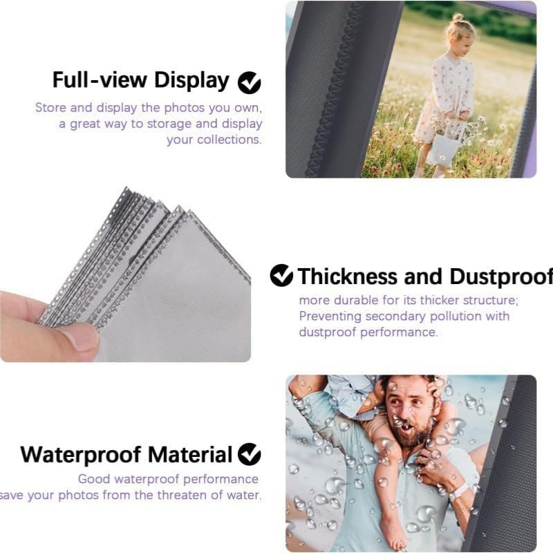 AZOFIA Photo Album 4x6 100 Photos Leather Cover Black Inner Page Big Capacity Pockets Memory Book for Family Baby Wedding Anniversary Birthday (Black, 100 Pockets) - Image 2